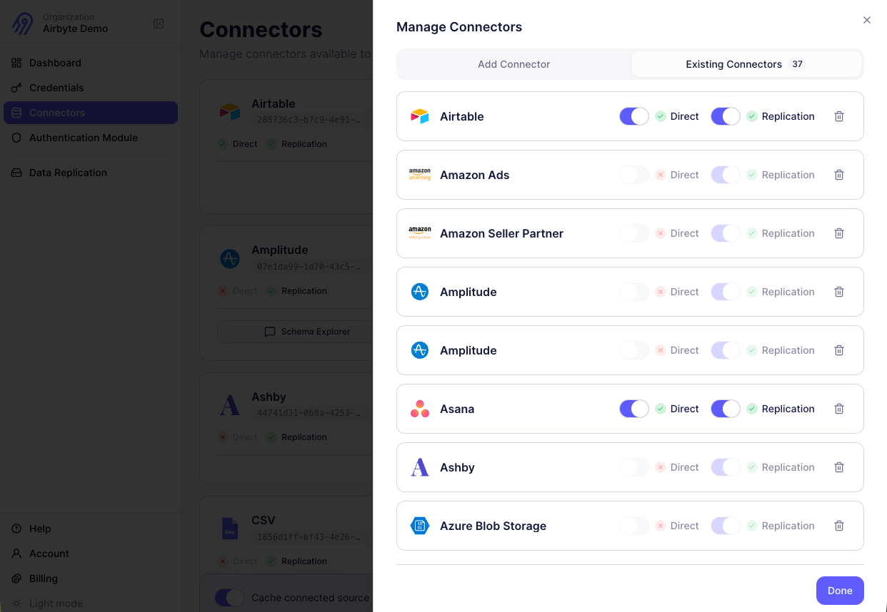 Managing connectors in the user interface